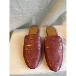 Loft Pink Croc Embossed Pointed Toe‎ Mule Flats Slip On Shoes Womens 10M